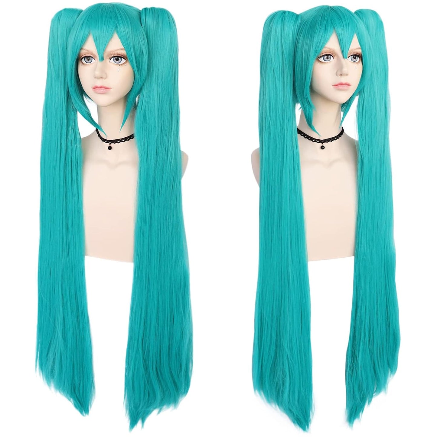 Long Green Ponytails Wig Teal Double Pigtails Wig Anime Cosplay