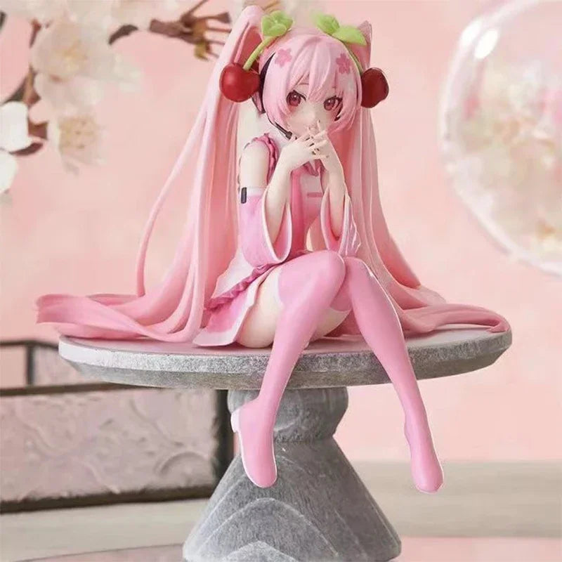 New Hatsune Miku Anime Figure Pink Dress PVC Model Action Toys Cherry Pink Cherry Blossom Decoration Collect Gifts @