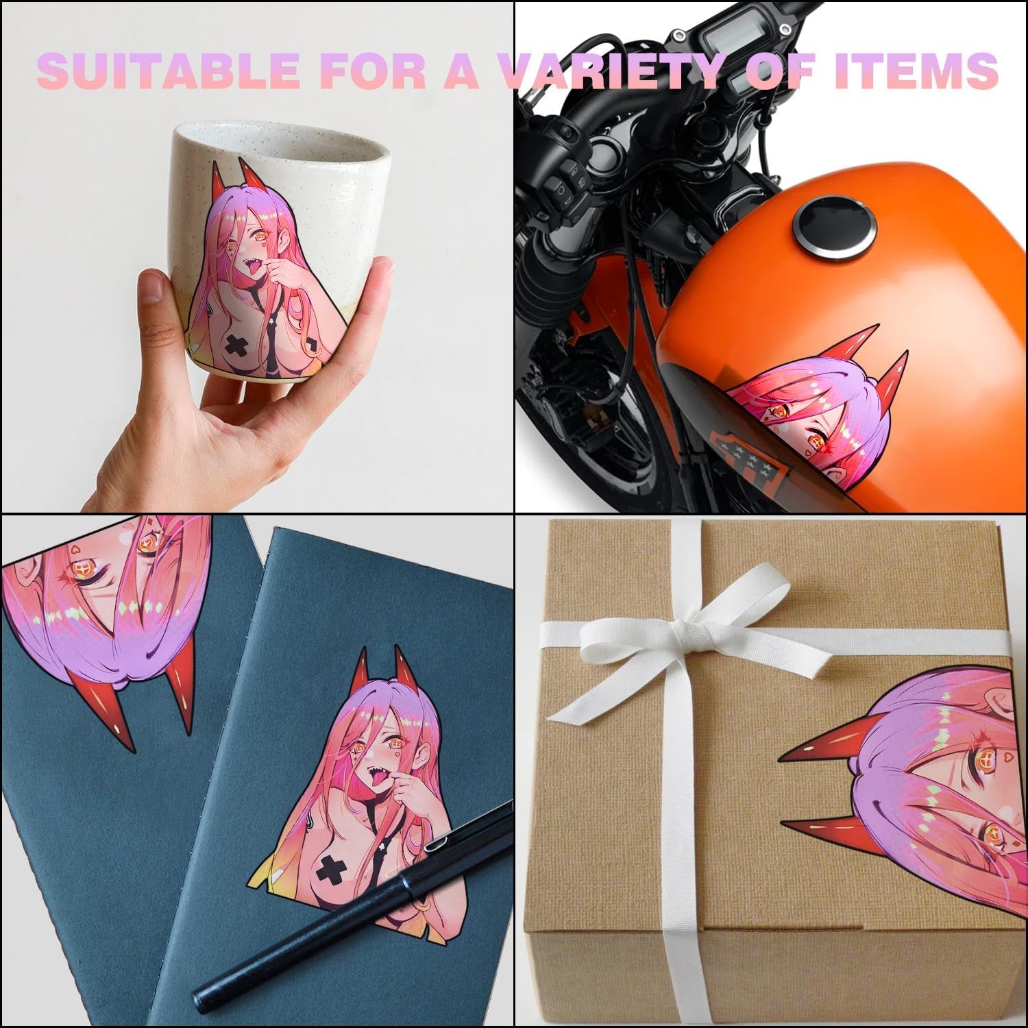2PCS Anime Power Cartoon Peeking Vinyl Decal Sticker, 5.2 X 5 Inch Sexy Girls Anime Peeker Car Accessories Decal for Window Trunk Laptop Luggage Campervan Bumper Waterproof Decor