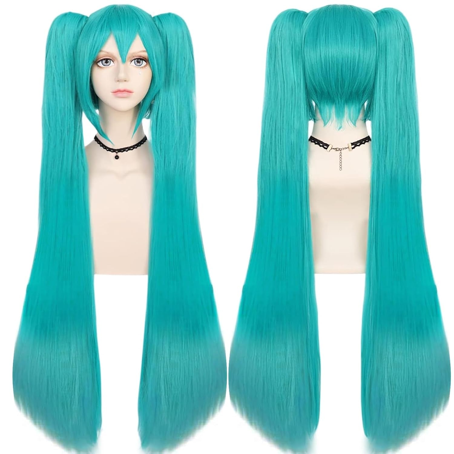 Long Green Ponytails Wig Teal Double Pigtails Wig Anime Cosplay