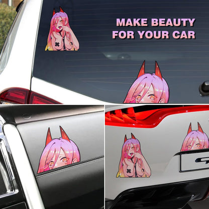 2PCS Anime Power Cartoon Peeking Vinyl Decal Sticker, 5.2 X 5 Inch Sexy Girls Anime Peeker Car Accessories Decal for Window Trunk Laptop Luggage Campervan Bumper Waterproof Decor