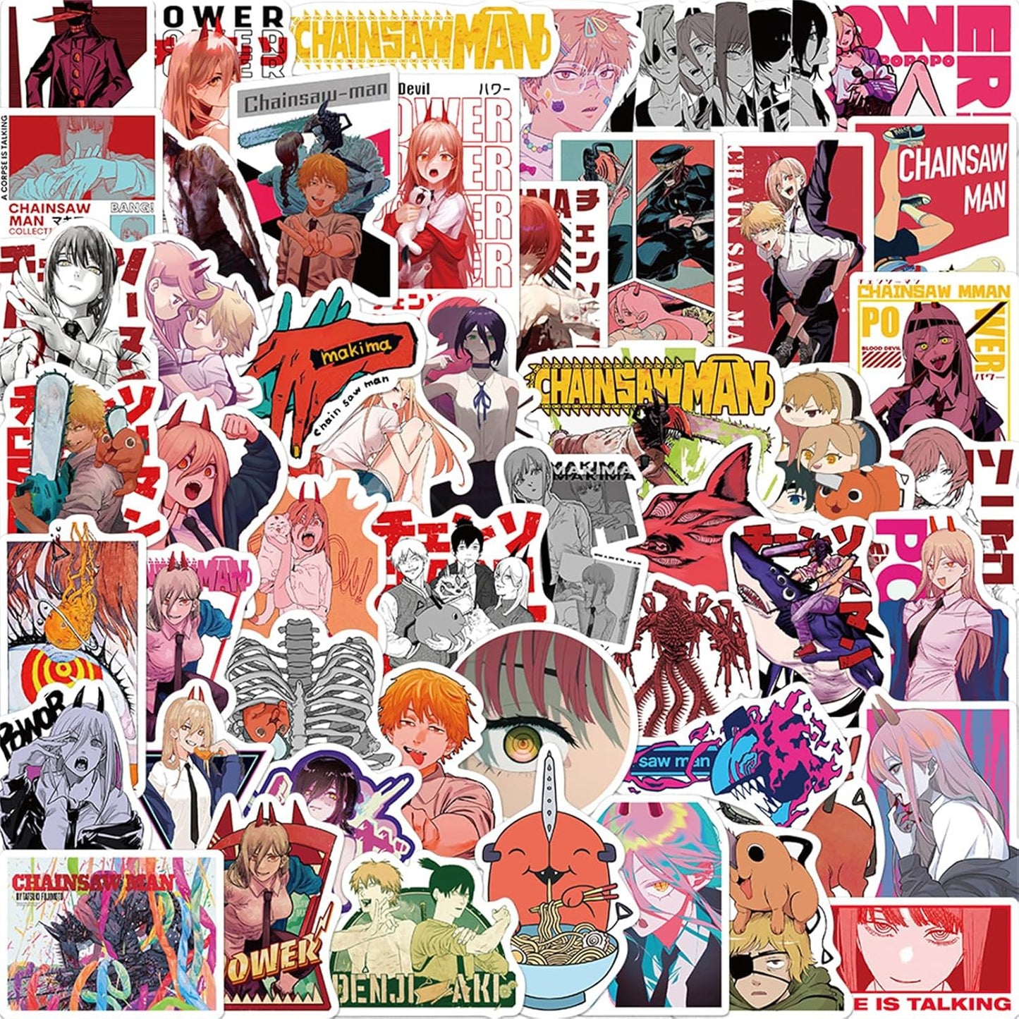 50Pcs Chainsaw Anime Man Stickers for Kids, Cool Waterproof Vinyl Decal for Teen Adult Boy Laptop, Travel Case, Phone, Bike, Water Bottle, Guitar, Computer, Skateboard (Chainsaw50)