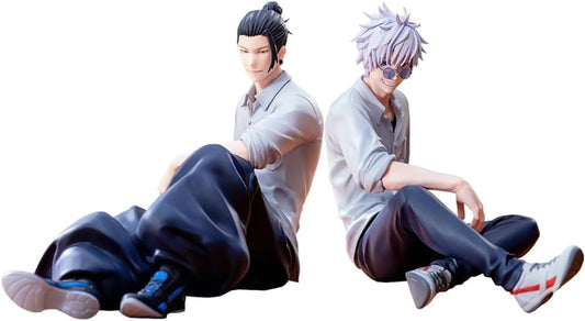 2Pcs JJK Figure Geto Suguru Figure Gojos Statue, 10Cm Sitting Pose JJK Anime Figurine Model Handmade Collectible Car Desktop Decor Gifts for Fans