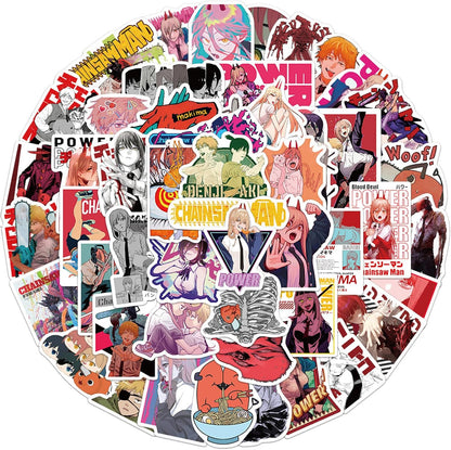 50Pcs Chainsaw Anime Man Stickers for Kids, Cool Waterproof Vinyl Decal for Teen Adult Boy Laptop, Travel Case, Phone, Bike, Water Bottle, Guitar, Computer, Skateboard (Chainsaw50)