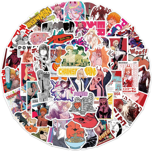 50Pcs Chainsaw Anime Man Stickers for Kids, Cool Waterproof Vinyl Decal for Teen Adult Boy Laptop, Travel Case, Phone, Bike, Water Bottle, Guitar, Computer, Skateboard (Chainsaw50)