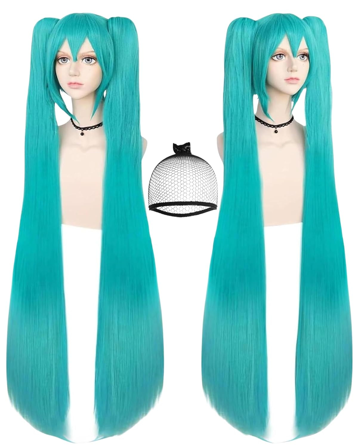 Long Green Ponytails Wig Teal Double Pigtails Wig Anime Cosplay