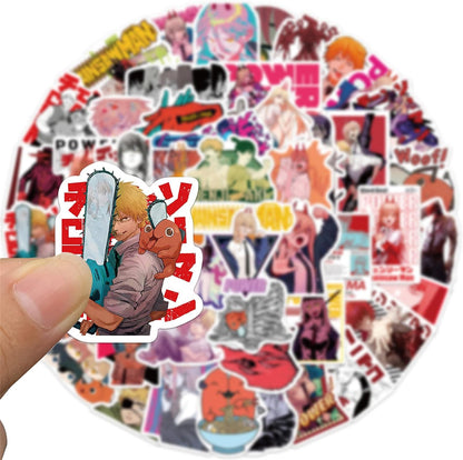 50Pcs Chainsaw Anime Man Stickers for Kids, Cool Waterproof Vinyl Decal for Teen Adult Boy Laptop, Travel Case, Phone, Bike, Water Bottle, Guitar, Computer, Skateboard (Chainsaw50)