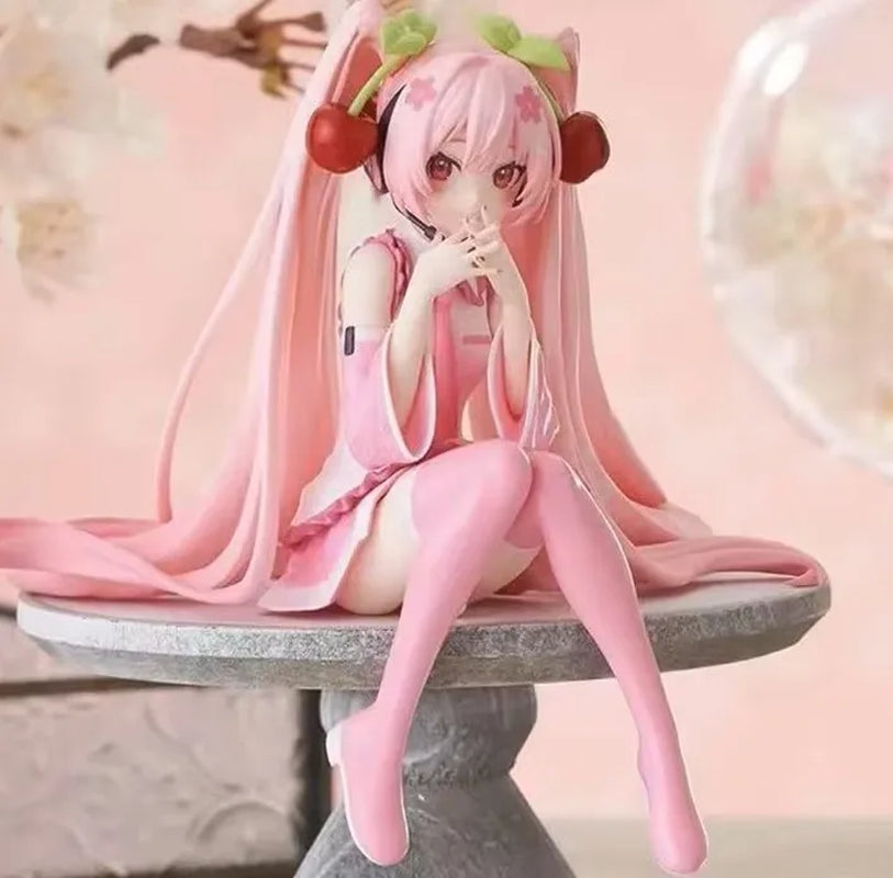 New Hatsune Miku Anime Figure Pink Dress PVC Model Action Toys Cherry Pink Cherry Blossom Decoration Collect Gifts @