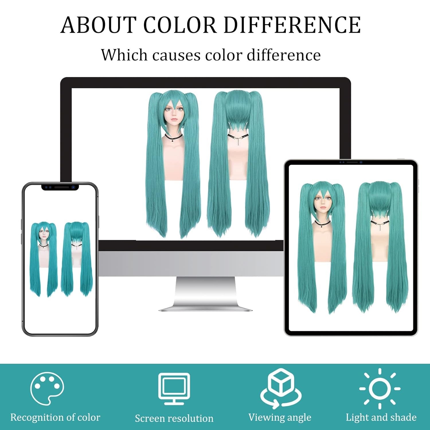 Long Green Ponytails Wig Teal Double Pigtails Wig Anime Cosplay