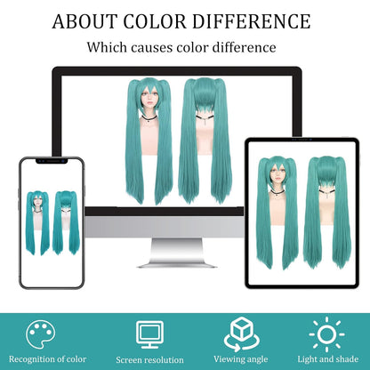 Long Green Ponytails Wig Teal Double Pigtails Wig Anime Cosplay