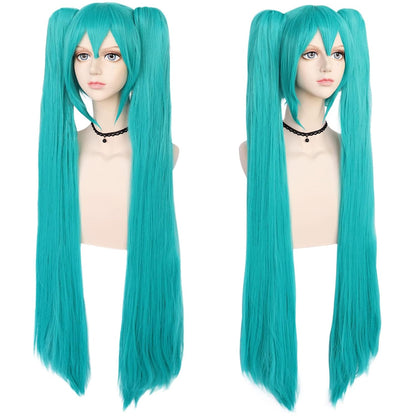 Long Green Ponytails Wig Teal Double Pigtails Wig Anime Cosplay