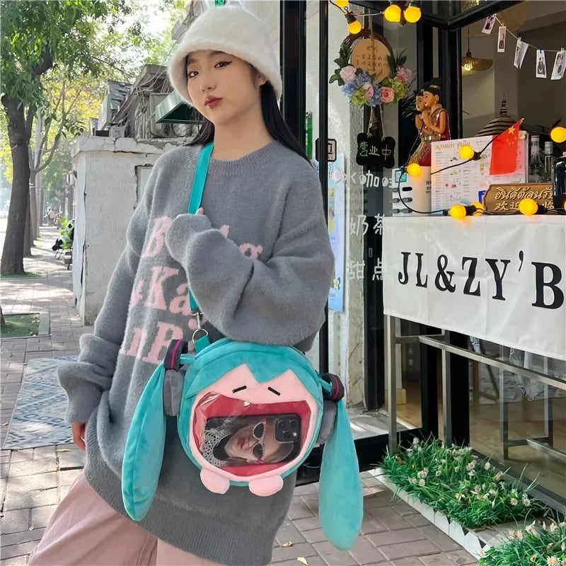 @@@Hatsune Miku Shoulder Bag Backpack Cute Anime Plush Cartoon Kawaii Knapsack Student Bag Packet for Gifts Toys