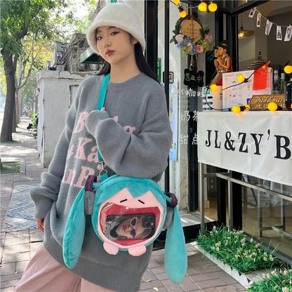 @@@Hatsune Miku Shoulder Bag Backpack Cute Anime Plush Cartoon Kawaii Knapsack Student Bag Packet for Gifts Toys