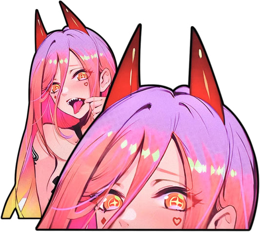 2PCS Anime Power Cartoon Peeking Vinyl Decal Sticker, 5.2 X 5 Inch Sexy Girls Anime Peeker Car Accessories Decal for Window Trunk Laptop Luggage Campervan Bumper Waterproof Decor